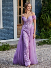 Robe de Soirée en Tulle Fourreau à Bretelles Spaghetti Lilas