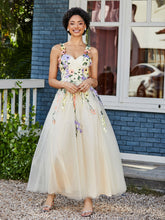 Robe de A-ligne en Tulle Longeur de Mollet à Col en Cœur Jonquille