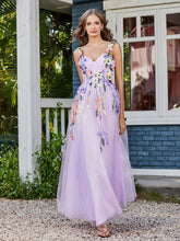 Robe de A-ligne en Tulle Longeur de Mollet à Col en Cœur Lilas