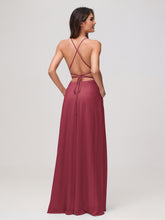 Robe en chiffon A-line à encolure carrée avec fente Cannelle Rose