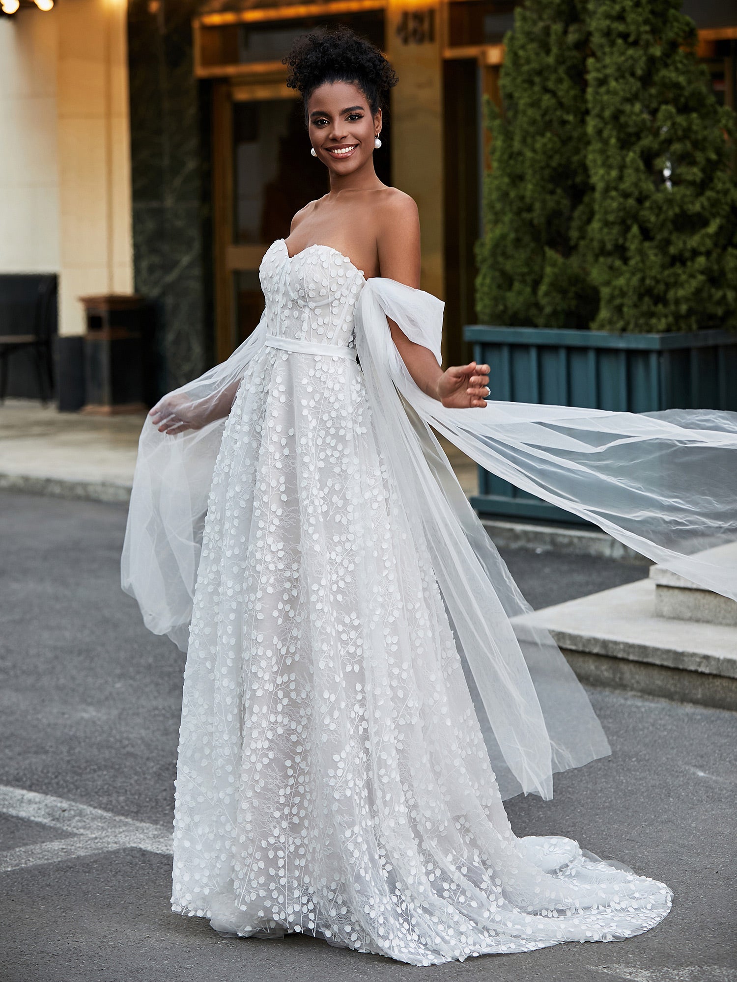 Robe de Mariée en A-ligne en Dentelle Sans Manches à Col en Coeur