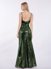 Bretelle Spaghetti Paillettes Robe avec Col en Cœur Olive Verte Grande Taille