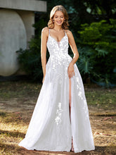 Robe de A-ligne en Tulle à Lacet et Col en V Blanc