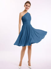 Une Épaule Mini Court Mousseline Robes Bleu Encre