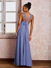 Robe à Col en V Plongeant et Dos Ouvert avec Volants et Jupe en Cascade Pervenche