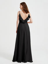 Spaghetti Bretelles Col En V Robes Avec Fente Noir