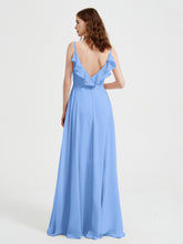 Spaghetti Bretelles Col En V Robes Avec Fente Bleu