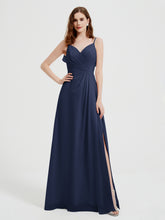 Spaghetti Bretelles Col En V Robes Avec Fente Bleu Marine