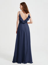 Spaghetti Bretelles Col En V Robes Avec Fente Bleu Marine