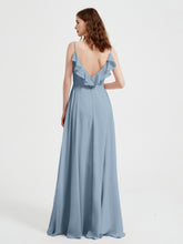 Spaghetti Bretelles Col En V Robes Avec Fente Bleu Poudré