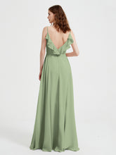 Spaghetti Bretelles Col En V Robes Avec Fente Sauge Poudrée