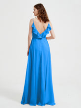 Spaghetti Bretelles Col En V Robes Avec Fente Bleu Océan