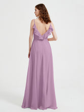 Spaghetti Bretelles Col En V Robes Avec Fente Glycine