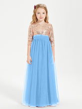 Robe Étincelante de Demoiselle d'Honneur Junior Top en Paillettes Bleu