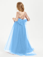 Robe Étincelante de Demoiselle d'Honneur Junior Top en Paillettes Bleu