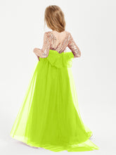 Robe Étincelante de Demoiselle d'Honneur Junior Top en Paillettes Vert Citron