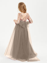 Robe Étincelante de Demoiselle d'Honneur Junior Top en Paillettes Taupe