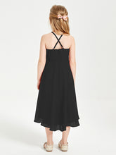 Junior Robes de Demoiselle d'Honneur Longueur de Mollet avec Jupe Asymétrique Noir