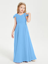 Robe de Demoiselle d'Honneur Junior en Mousseline Délicate Bleu