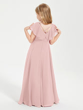 Robe de Demoiselle d'Honneur Junior en Mousseline Délicate Rose Poudré