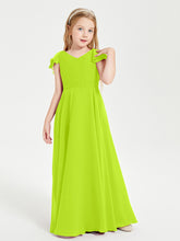 Robe de Demoiselle d'Honneur Junior en Mousseline Délicate Vert Citron