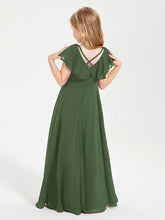 Robe de Demoiselle d'Honneur Junior en Mousseline Délicate Olive Verte