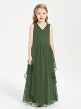 Robes de Demoiselle d'Honneur Junior en Mousseline de Style Boho Olive Verte
