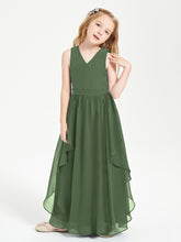 Robes de Demoiselle d'Honneur Junior en Mousseline de Style Boho Olive Verte