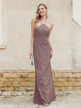 Robe Fourreau en Dentelle Longueur au Sol à Col Licou Dusk