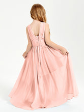 Chic Robes Longues de Demoiselle d'Honneur Junior à Col en V Corail