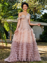 Robe de A-ligne en Tulle Plissée à Une Épaule Rose Poudré