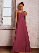 Robe Trapèze Plissée en Mousseline à Bretelles Spaghetti et Col en V Cannelle Rose