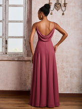 Robe Trapèze Plissée en Mousseline à Bretelles Spaghetti et Col en V Cannelle Rose