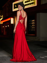 Robe Sirène en Jersey à Lacet et Col en Scoop Rouge