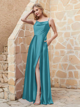 Robe Capot de A-ligne en Satin avec Fente Jade