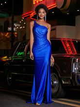 Robe en Jersey à Une Épaule avec Fente Bleu Royale