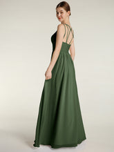 Double Bretelles Mousseline Robes Avec Col En Cœur Olive Verte