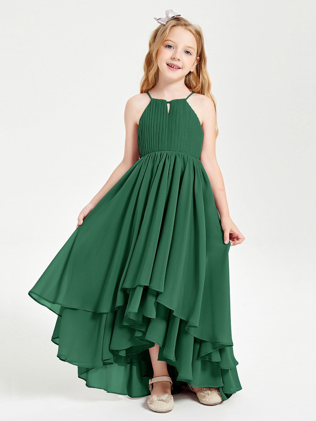 green dress kids BABARONI Mousseline Vert Foncé Robes de Demoiselles d'Honneur Junior A-ligne Licou Bretelles Spaghetti – BABARONI FR gift for father Plus Size Swimsuit Cover It’s covered in stylish Color:Black Faux Leather