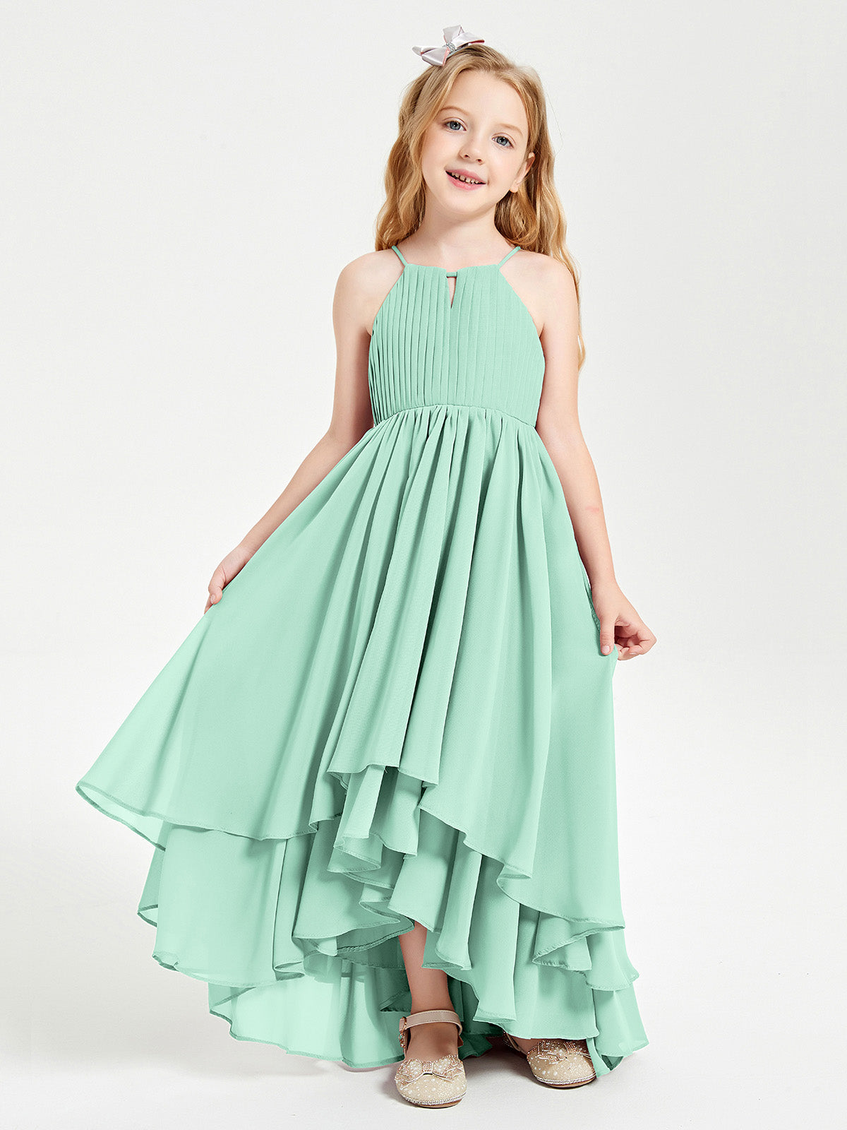 Robes de Demoiselle d'Honneur Junior en Mousseline Vert Menthe