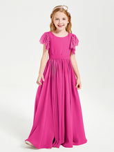 Robes de Demoiselle d'Honneur Junior avec Manches Flottantes en Dentelle Fuchsia
