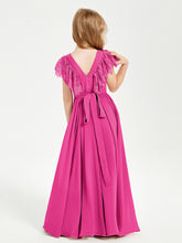 Robes de Demoiselle d'Honneur Junior avec Manches Flottantes en Dentelle Fuchsia