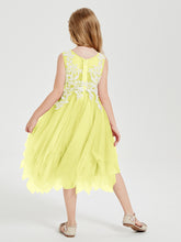 Robes de Demoiselle d'Honneur Junior en Tulle à Longueur de Mollet Jonquille