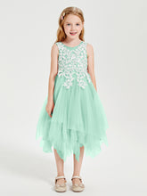 Robes de Demoiselle d'Honneur Junior en Tulle à Longueur de Mollet Vert Menthe