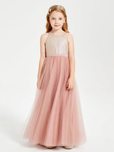 Robe Longue de Demoiselle d'Honneur Junior avec Haut en Paillettes et Jupe en Tulle Papaye