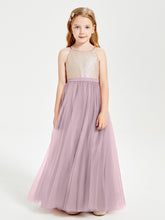 Robe Longue de Demoiselle d'Honneur Junior avec Haut en Paillettes et Jupe en Tulle Dusk