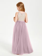Robe Longue de Demoiselle d'Honneur Junior avec Haut en Paillettes et Jupe en Tulle Dusk