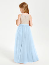 Robe Longue de Demoiselle d'Honneur Junior avec Haut en Paillettes et Jupe en Tulle Bleu Ciel