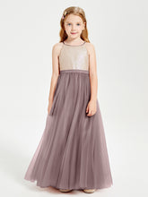 Robe Longue de Demoiselle d'Honneur Junior avec Haut en Paillettes et Jupe en Tulle Vintage Mauve