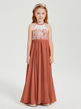 Robes de Demoiselle d'Honneur Longues en Mousseline avec Haut en Dentelle Rouille