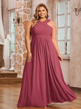 Bretelles Croisées Mousseline Robe avec Taille Empire Cannelle Rose Grande Taille